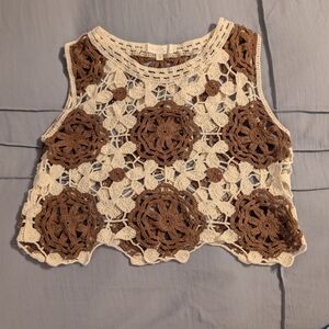 Rebellion Again Boho Floral Crochet Crop Top Vest Granny Square Festival Medium